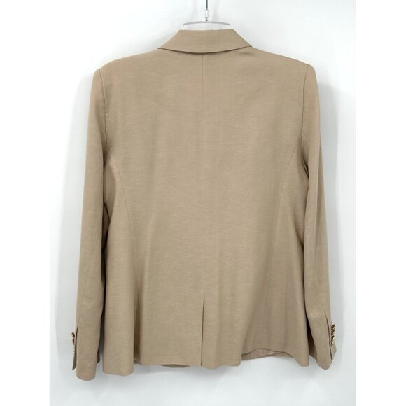 ANN TAYLOR jacket blazer linen blend one button career business pockets beige 6 - Picture 6 of 9